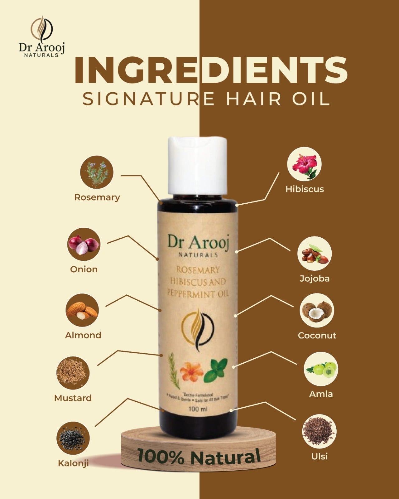 Dr Arooj Naturals Rosemary, Hibiscus & Peppermint Hair Oil – Hair Fall Control & Scalp Care (100ml)