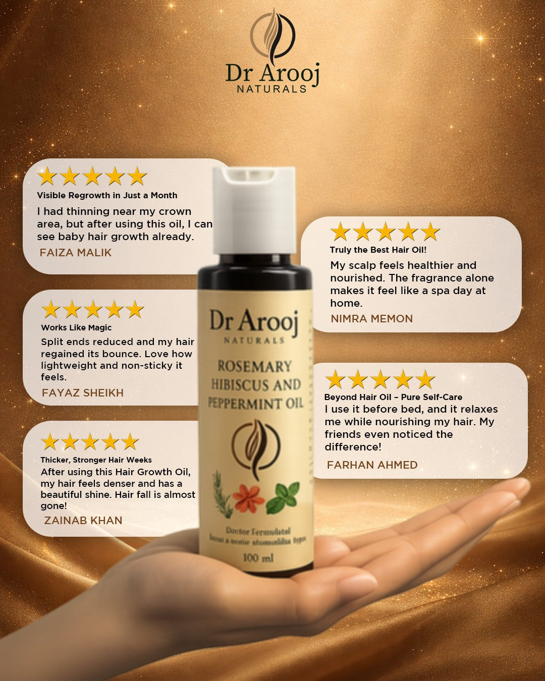 Dr Arooj Naturals Rosemary, Hibiscus & Peppermint Hair Oil