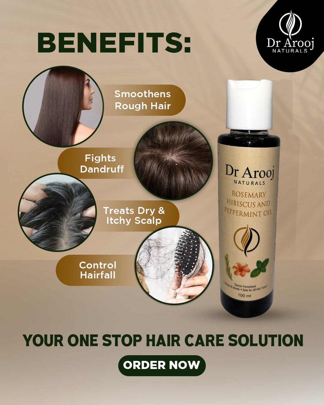 Dr Arooj Naturals Rosemary, Hibiscus & Peppermint Hair Oil