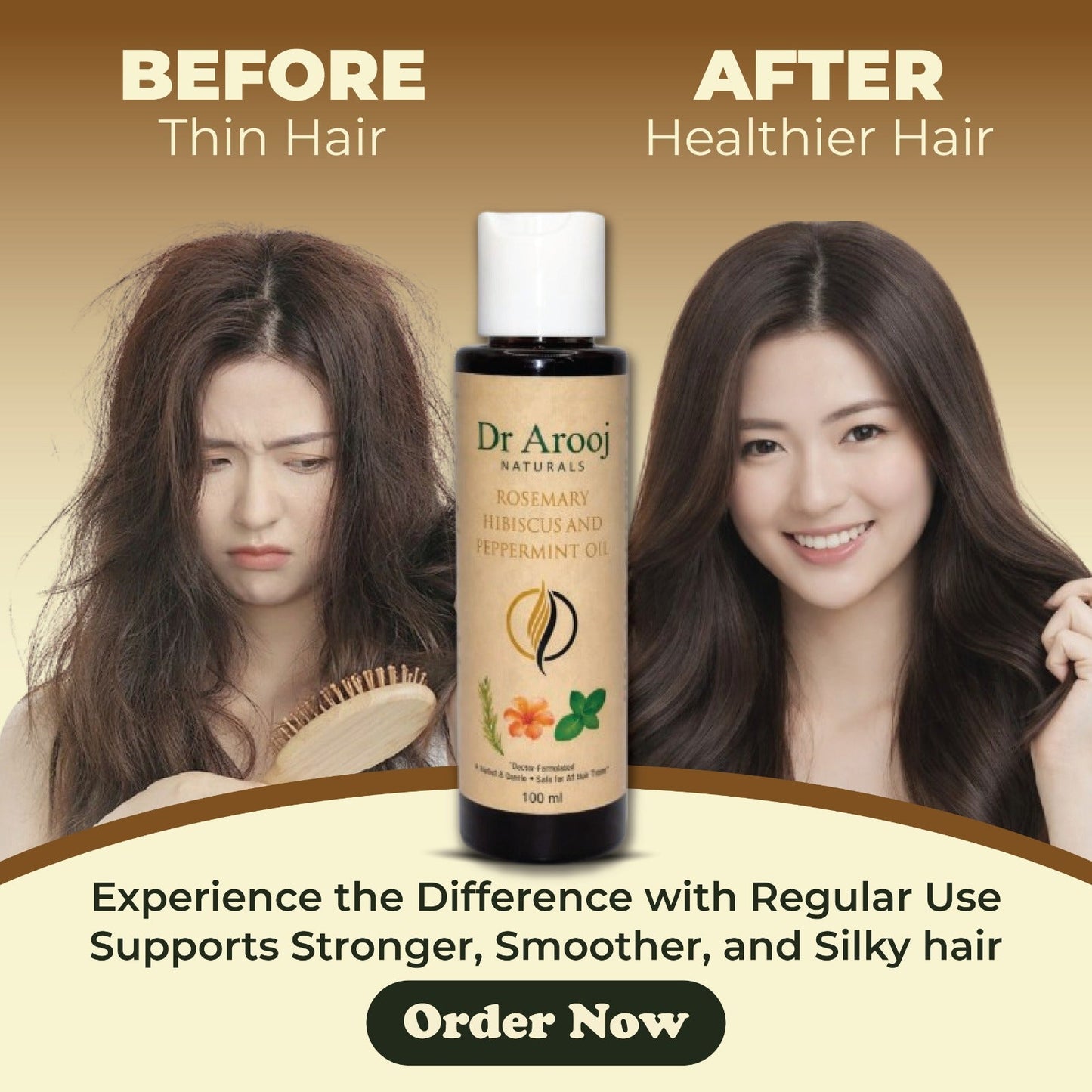 Dr Arooj Naturals Rosemary, Hibiscus & Peppermint Hair Oil – Hair Fall Control & Scalp Care (100ml)